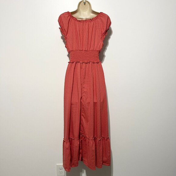 Old Navy Womens Milkmaid Maxi Dress Size M Coral Cottagecore Prairie Romantic - Picture 2 of 9